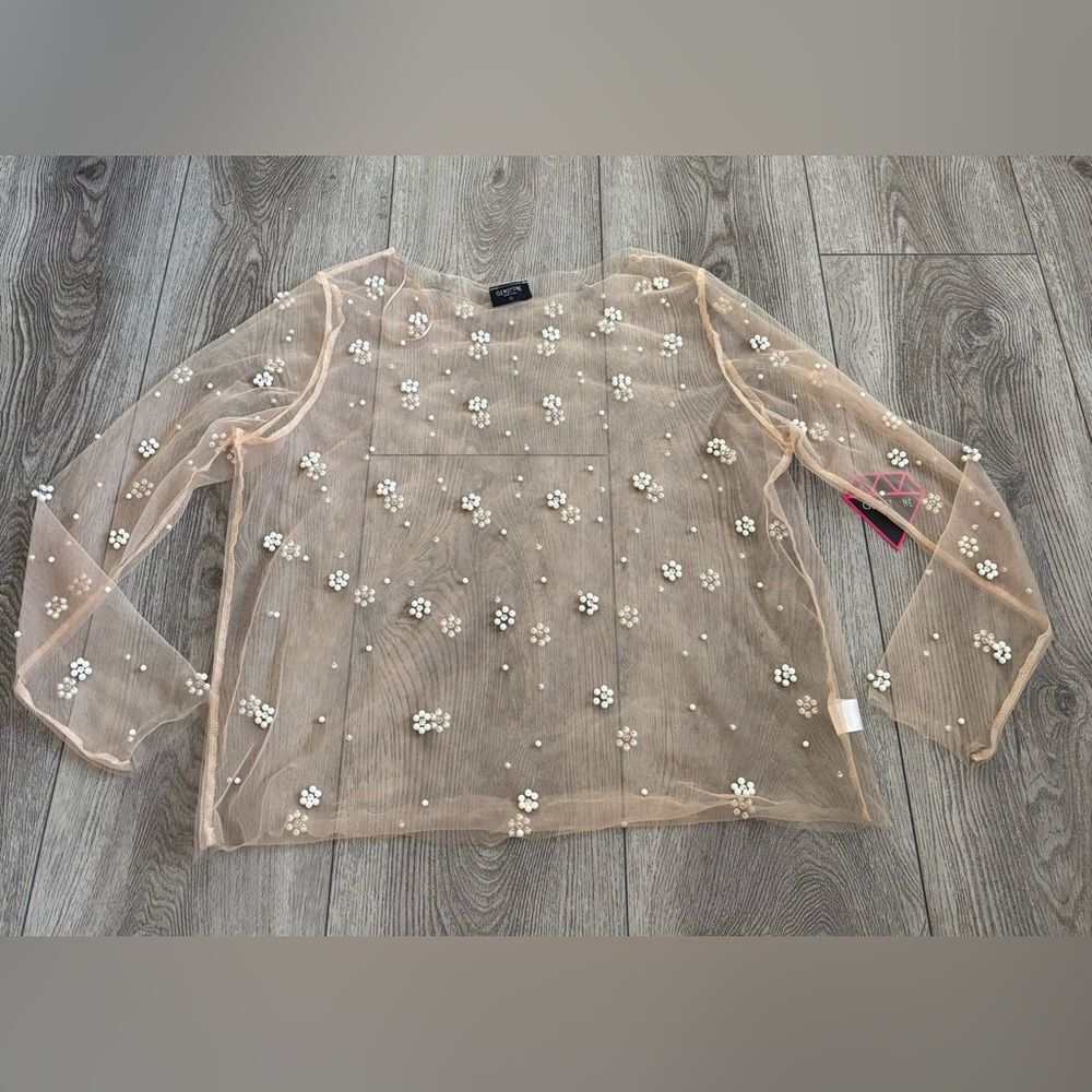 Gemstone Elegant Sheer Floral Embellished Top